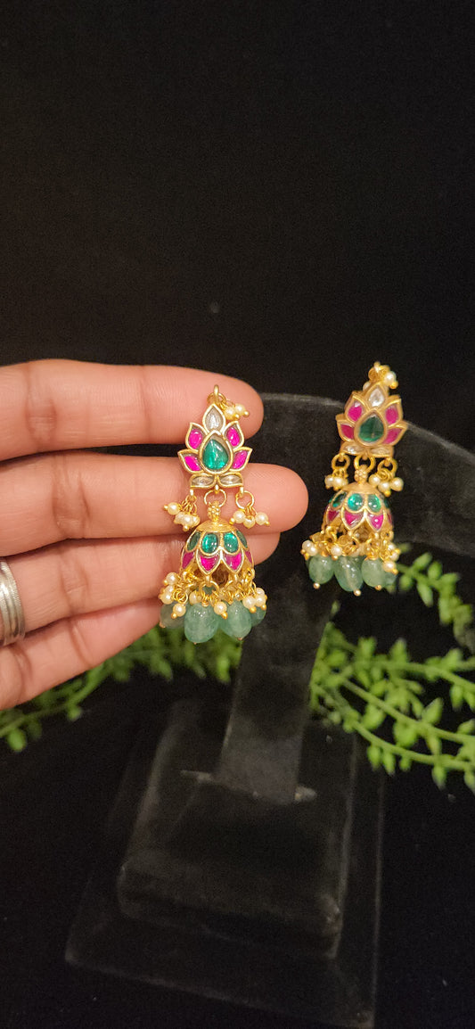 Traditional Lotus Kundan Jhumka