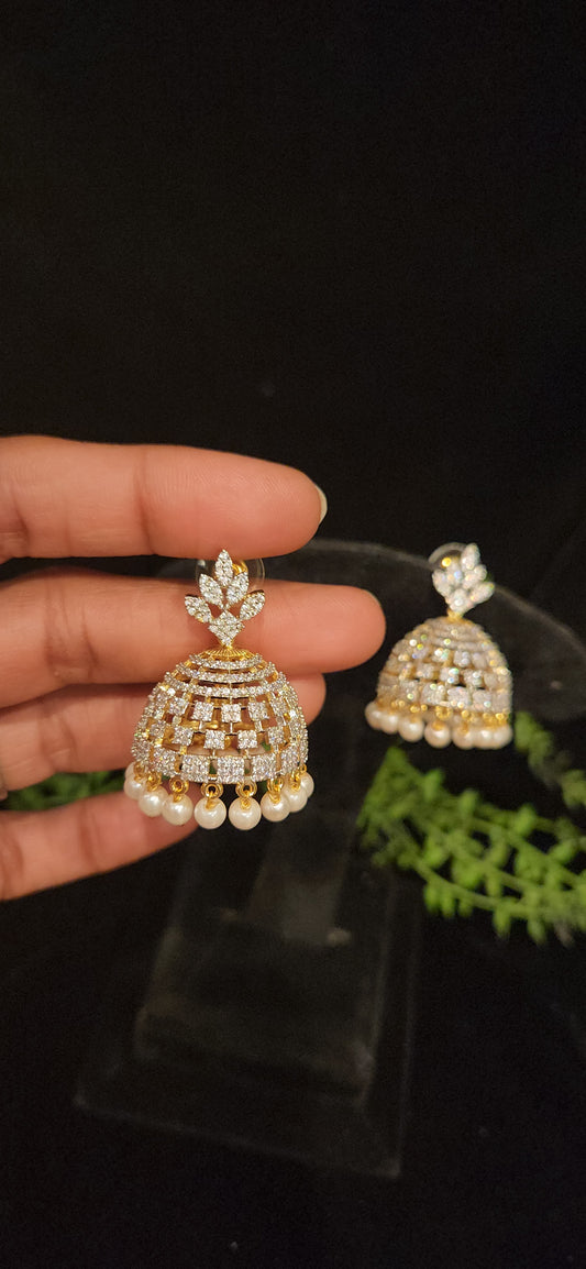 Gold Finish CZ Jhumkas