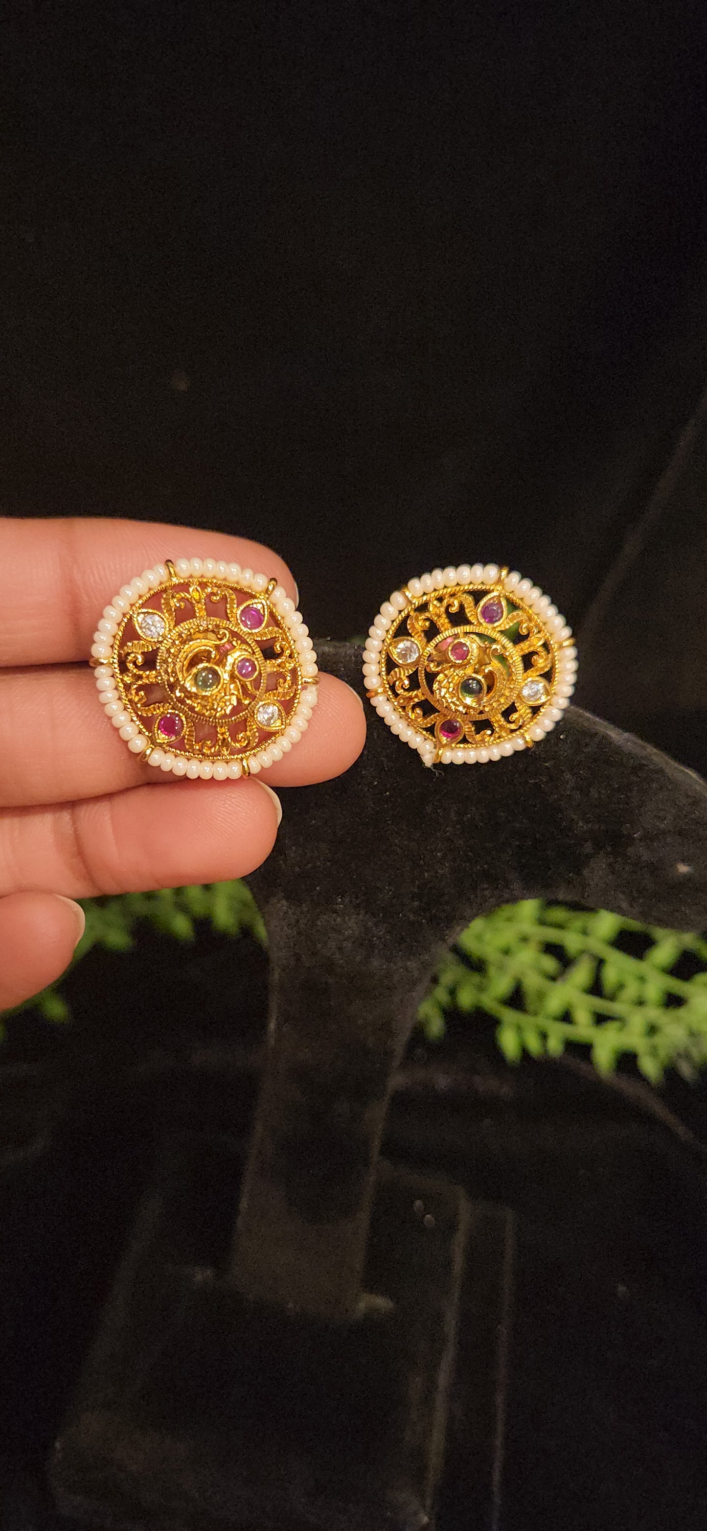 Peacock Design Matt Finish Multicolor Pearl Studs