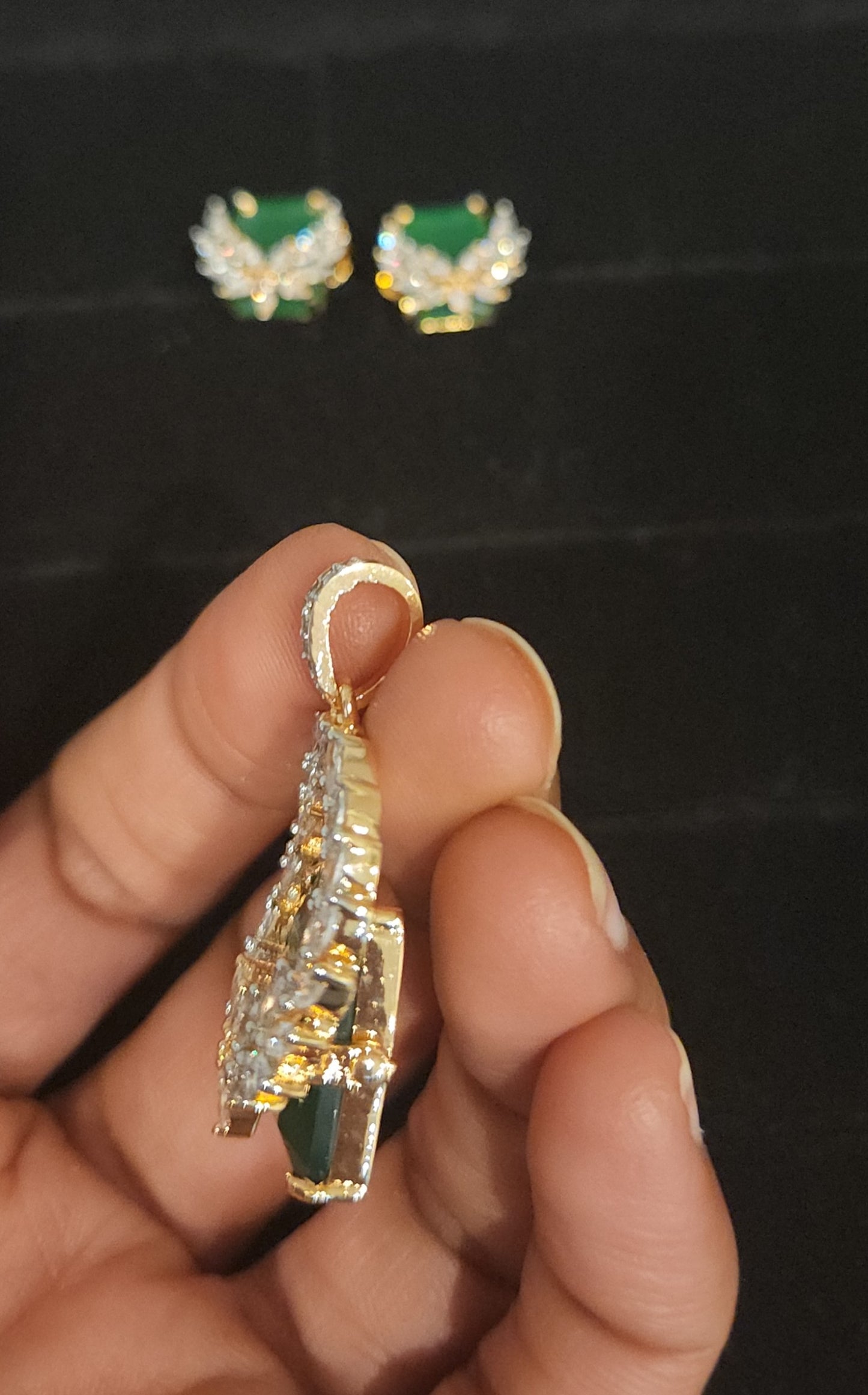 Elegant Green Leaf CZ Pendant Set