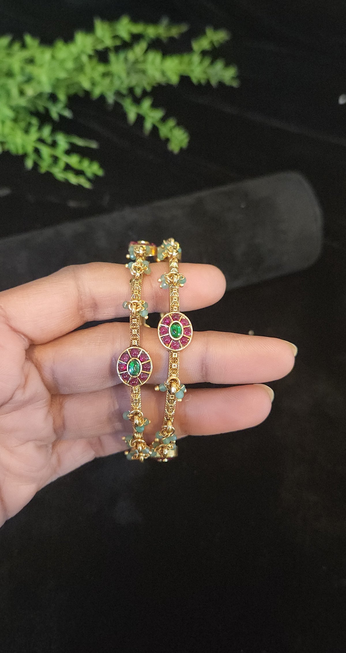 Kundan Ruby Emerald Floral Bracelet