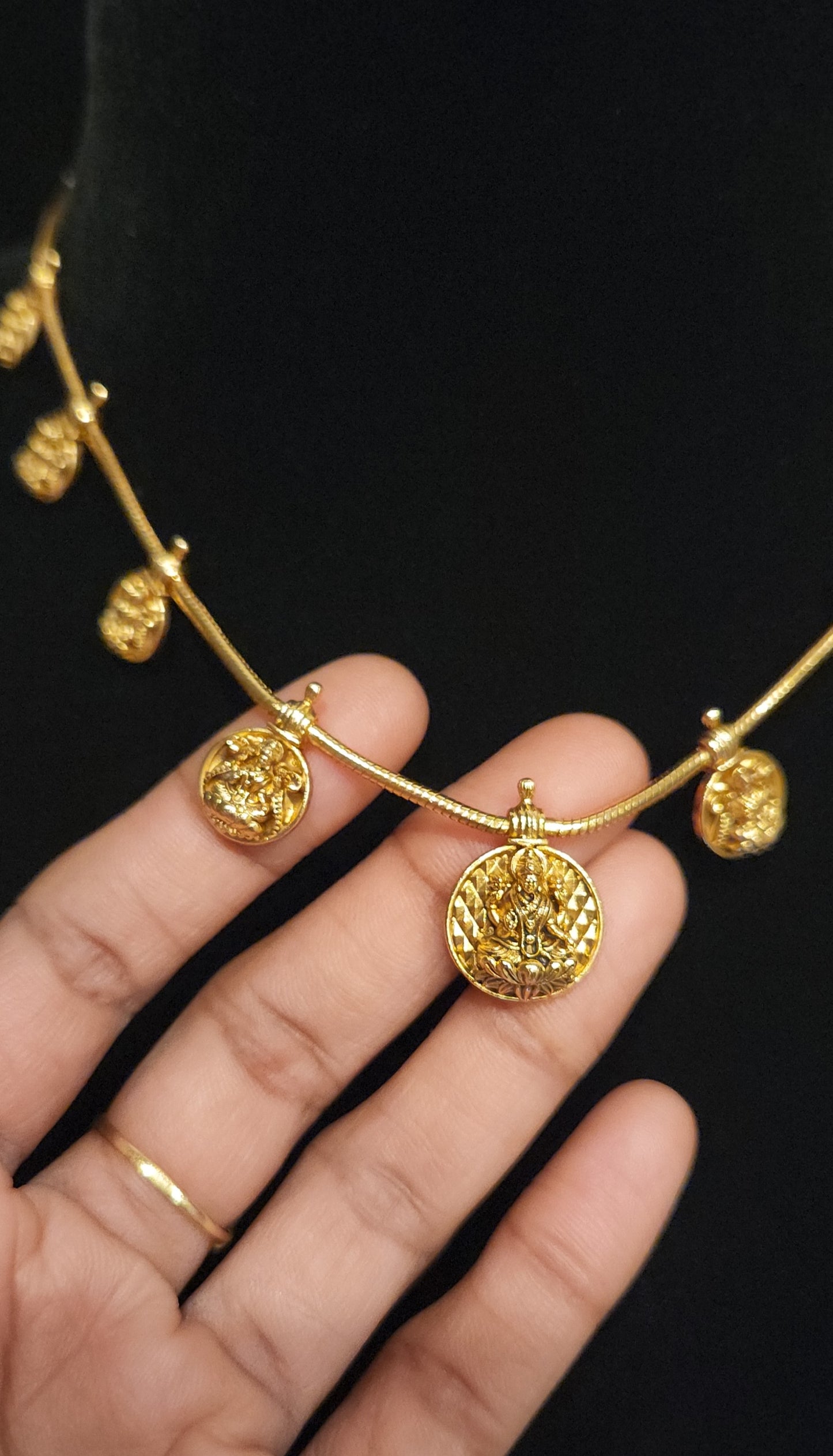 92.5 Silver Lakshmi Coin Motif Gold Finish Necklace Set