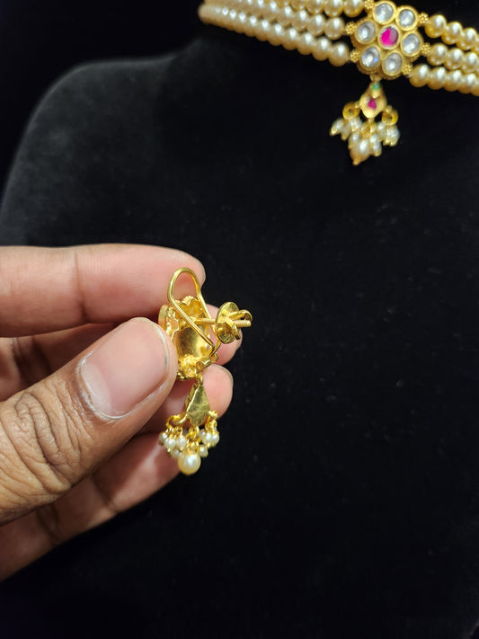 92.5 Kundan Pearl Beaded Choker Set
