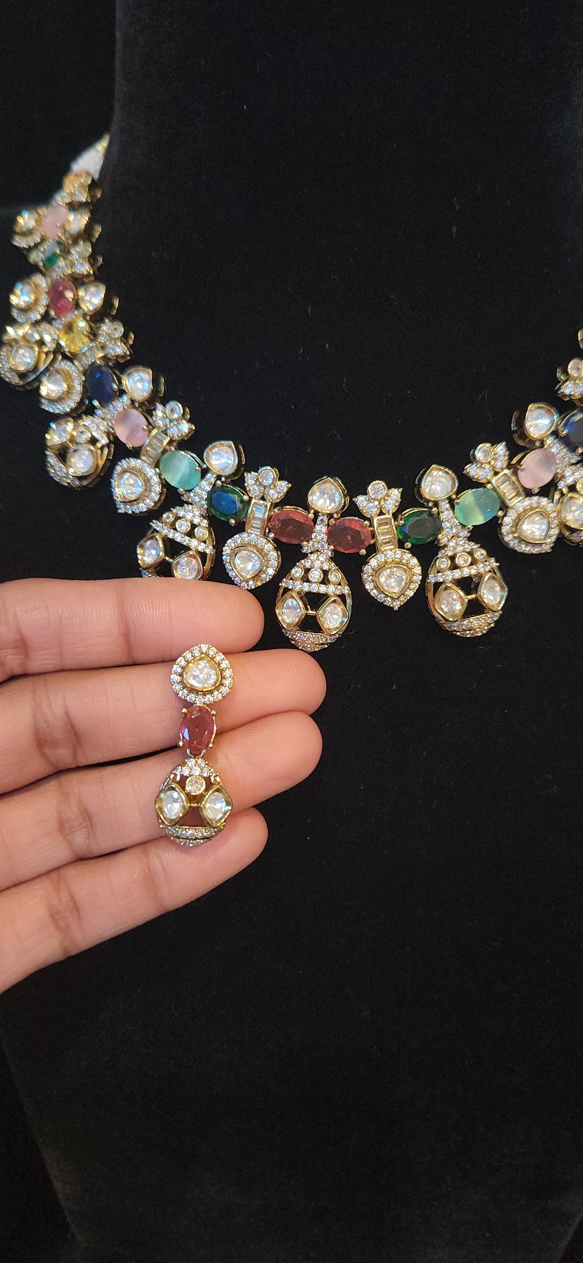 Elegant Multicolor CZ Motif Necklace Set