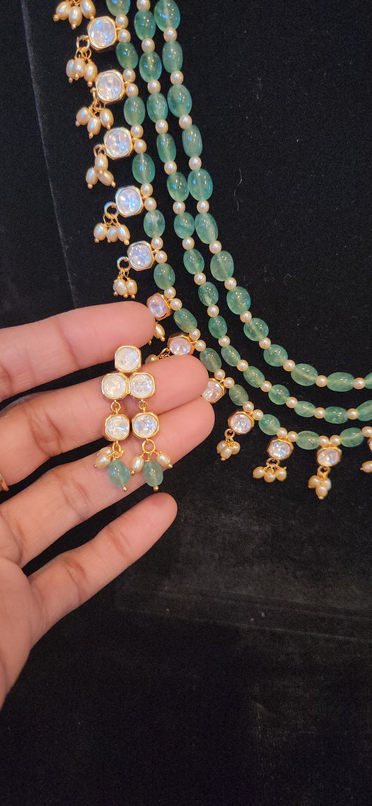 Three Layer Green Beaded Moissanite Haram