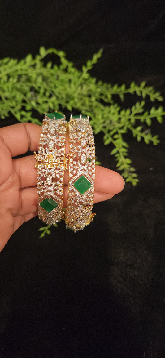 CZ Designer Bangle Set in Ruby and Emerald