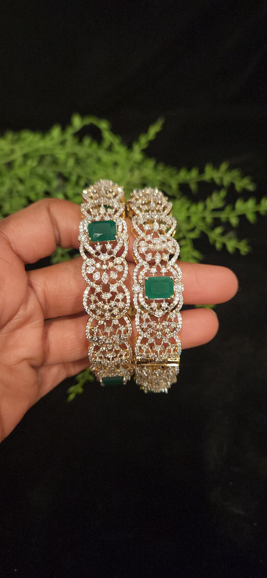 Emerald Stone Floral CZ Designer Bangles