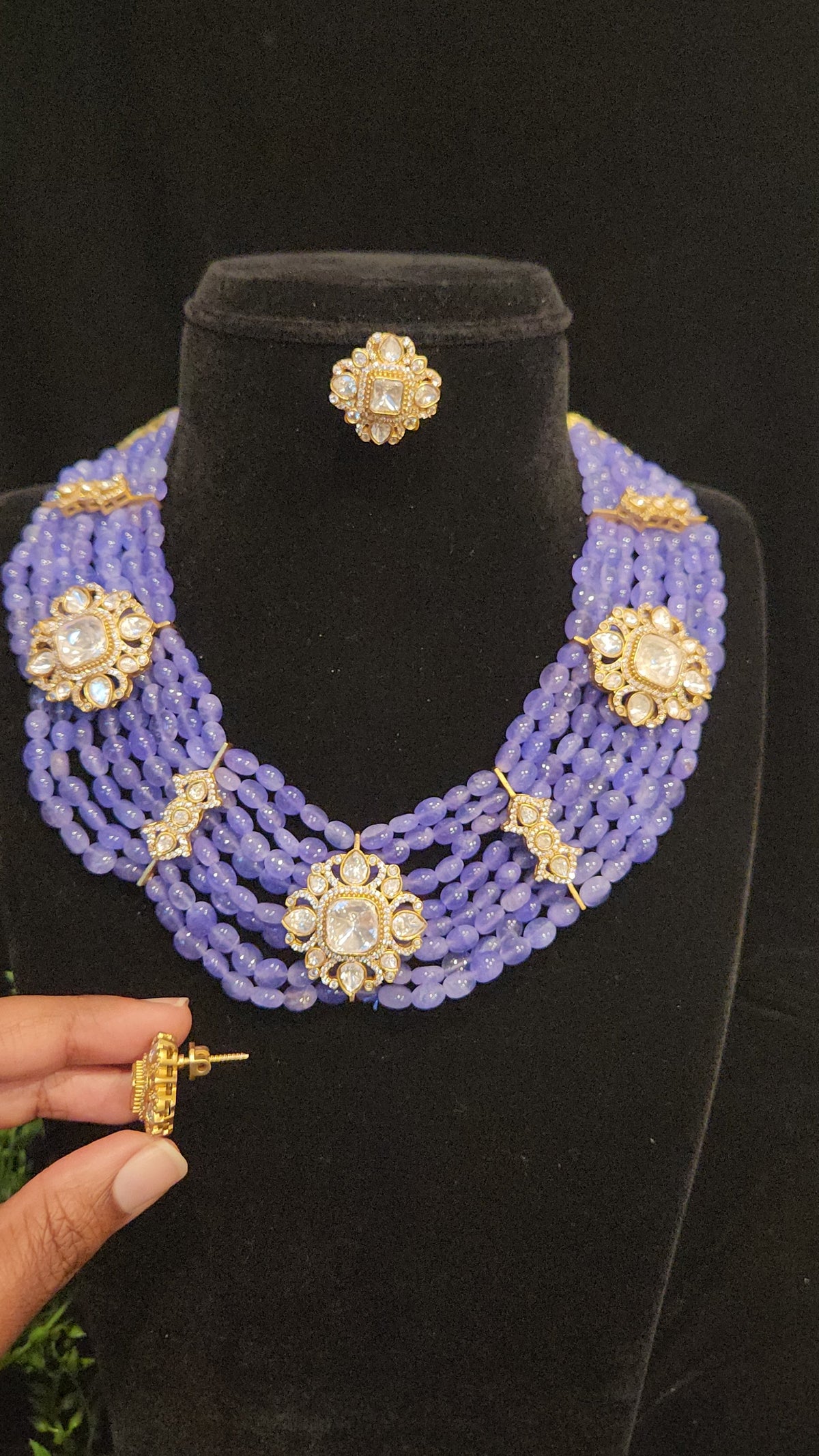 Lavender Moissanite and Beads Necklace Set