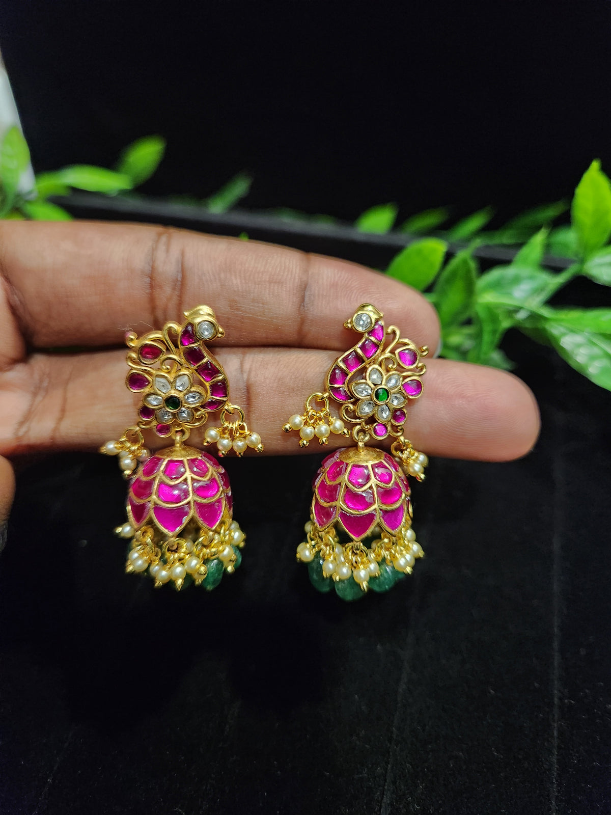 Peacock Floral Stud Jhumka Earrings