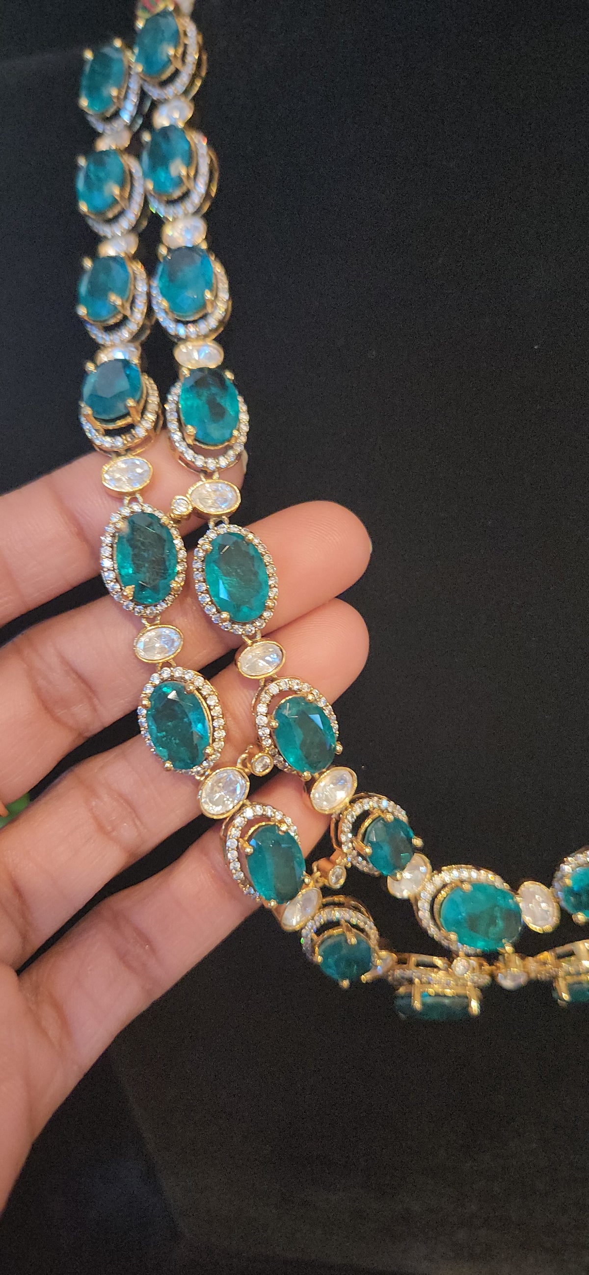Double Layer Emerald and Polki Necklace Set