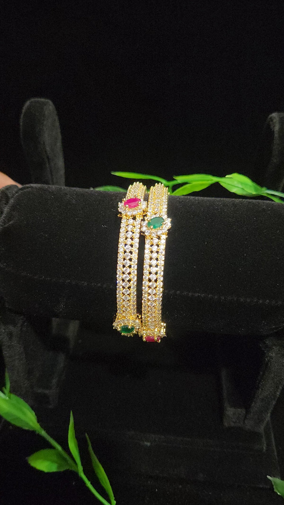 CZ Kids Bangles – Ruby & Green Multicolor
