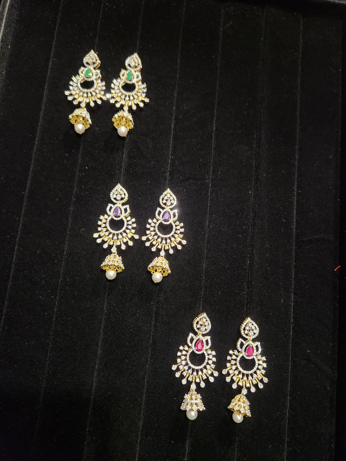 Diamond Finish CZ Chandbali Jhumkas