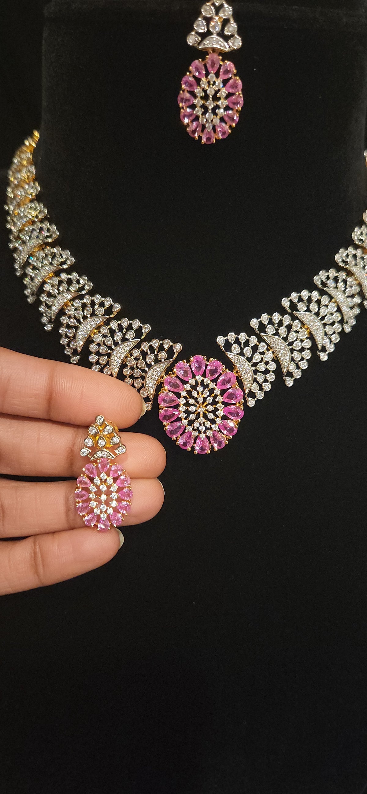Ruby CZ Designer Necklace Set
