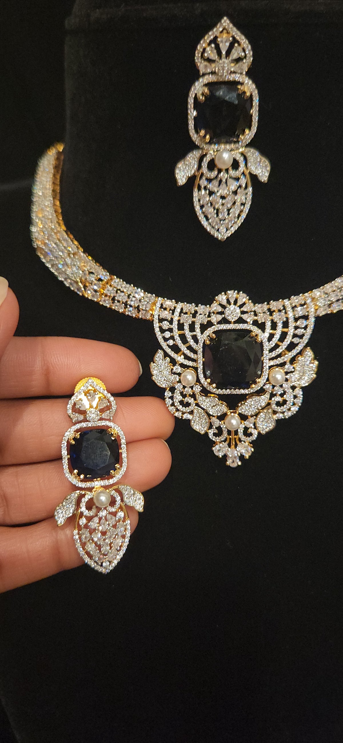 Radiant CZ Necklace Set with Pearl Accents