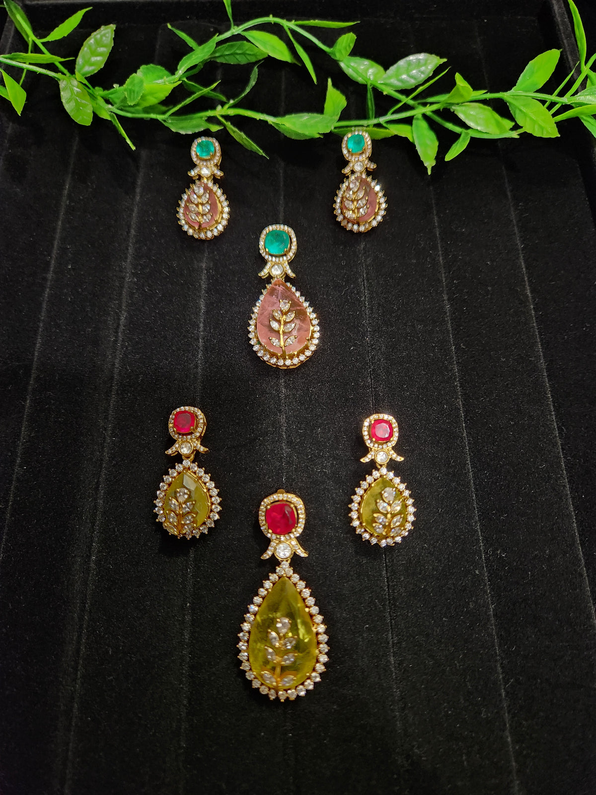 Fancy Ruby and Yellow Pastel Pendant Set