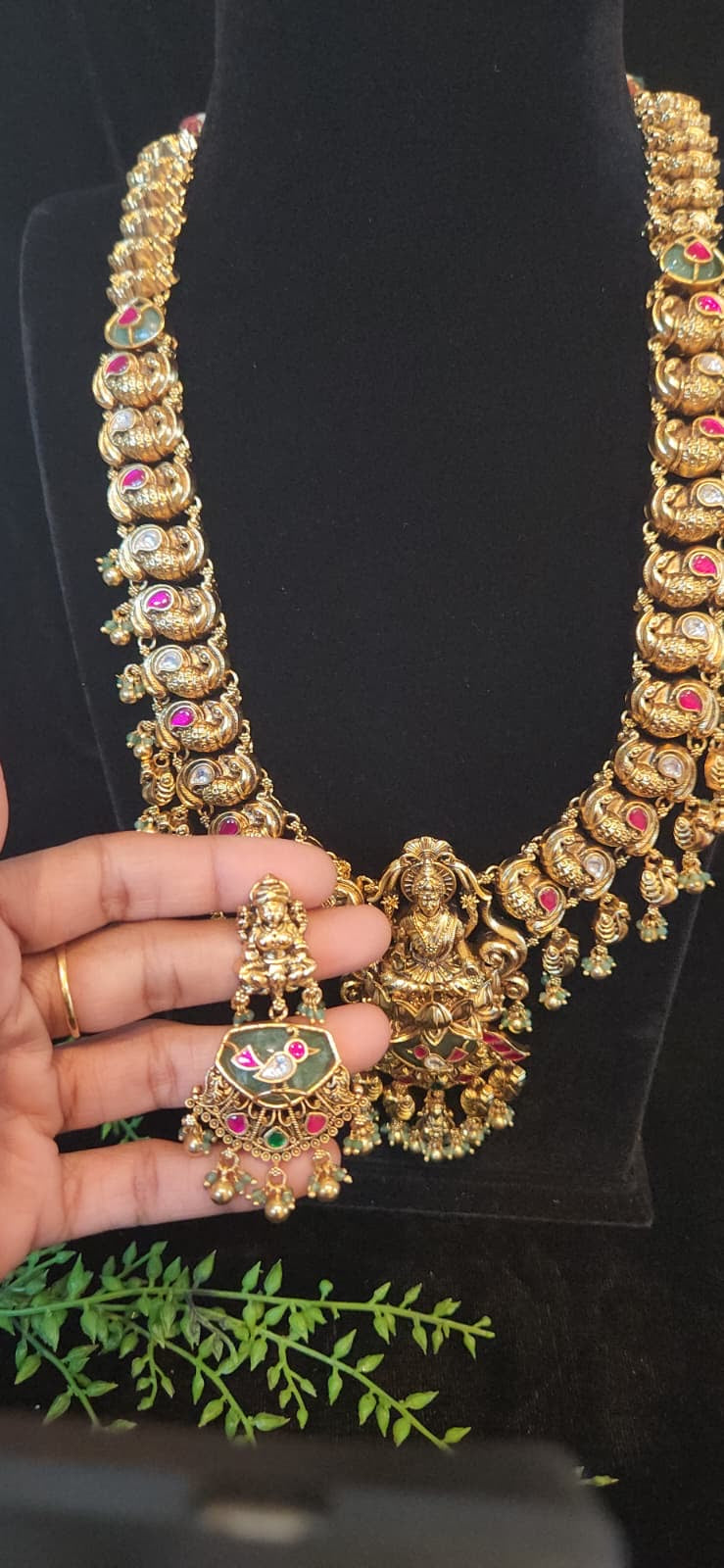 Antique Gold Finish Lakshmi Haram Set