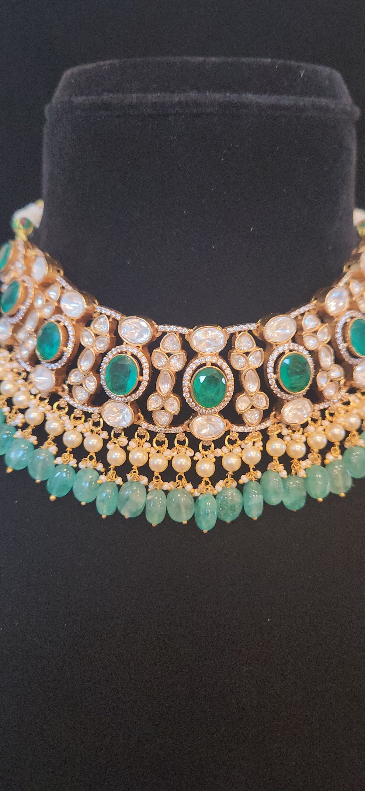 Moissanite Emerald Choker Set with Strawberry Bead Drops