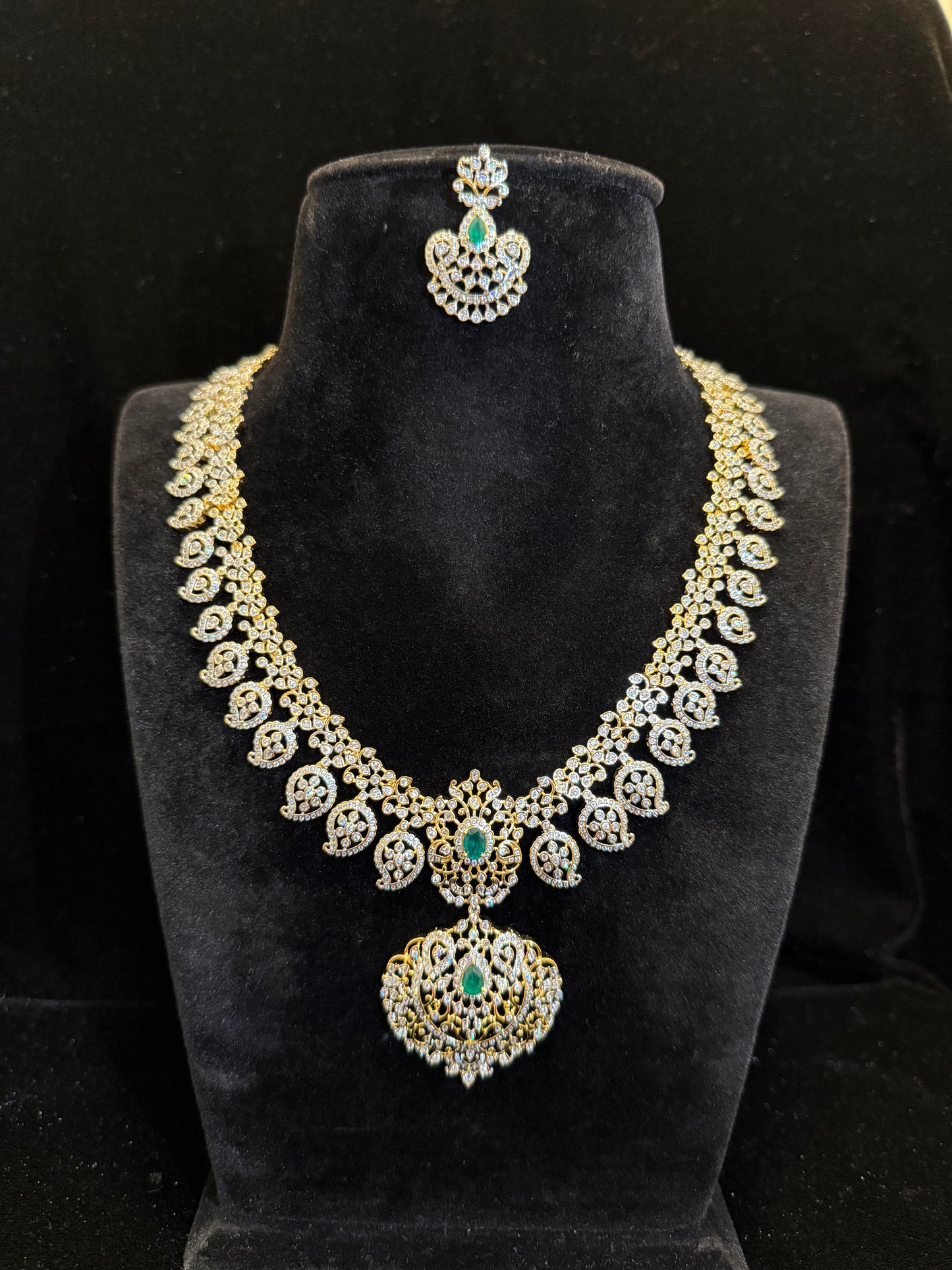 Elegant Emerald Mango CZ Necklace Set
