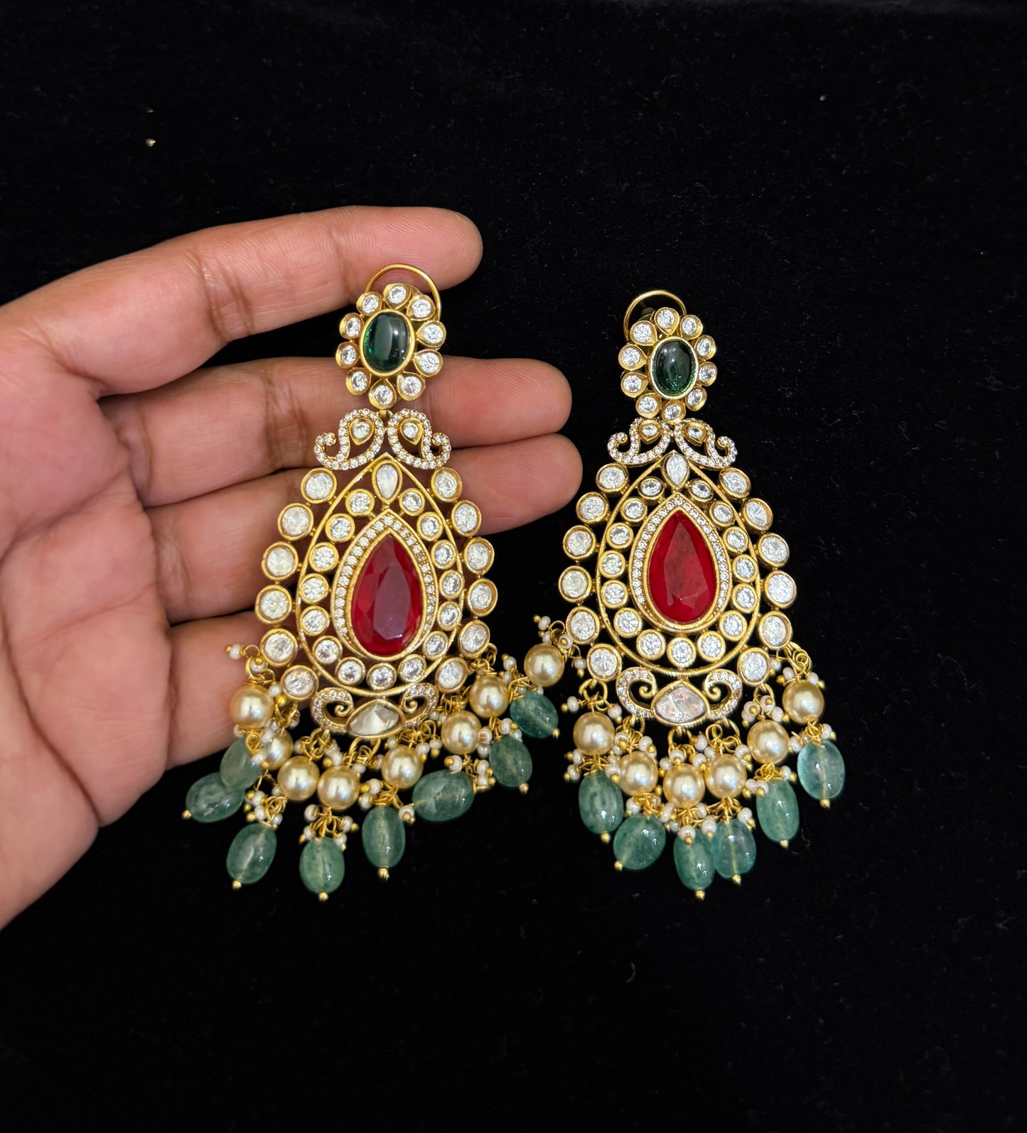 Royal Peacock Bridal Necklace Set With Big Ruby Stones