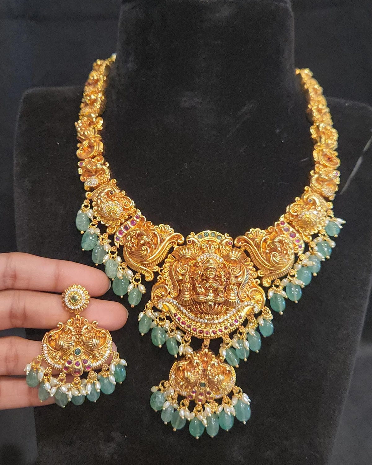 Nakshi Necklace Set with Lakshmi Devi & Peacock Design