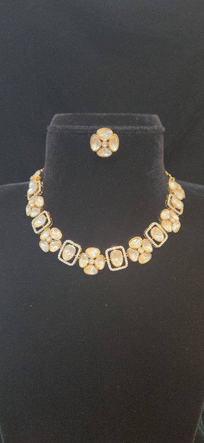 Fancy Moissanite Floral Necklace Set with Rectangle Design