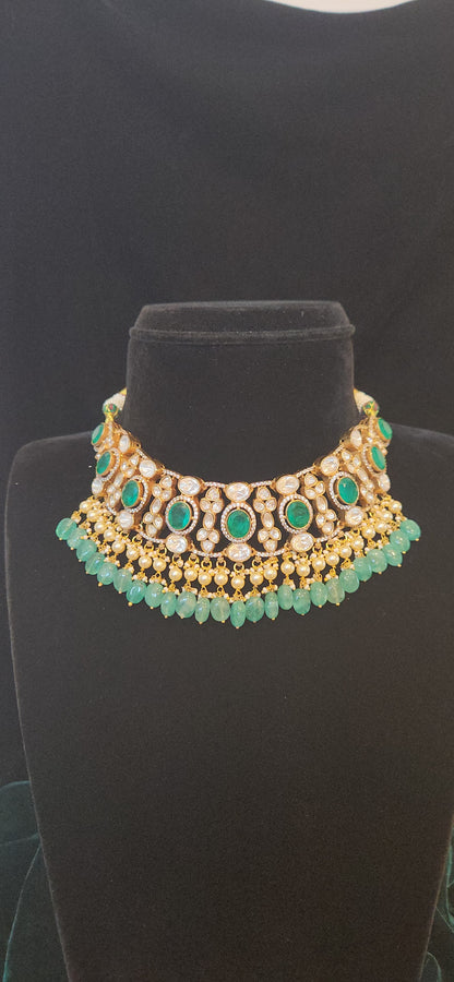 Moissanite Emerald Choker Set with Strawberry Bead Drops