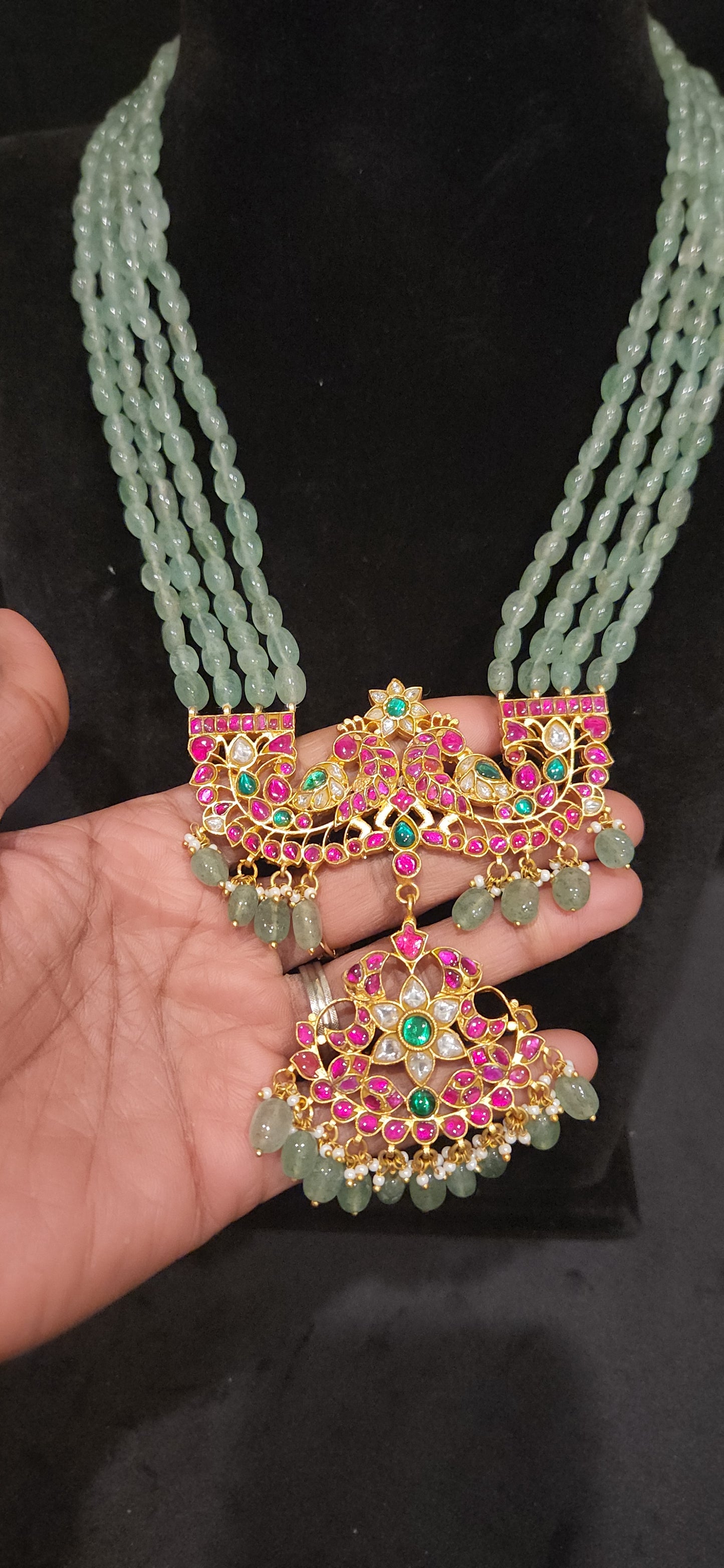 Elegant Strawberry Beads Jadau Kundan Rani haram
