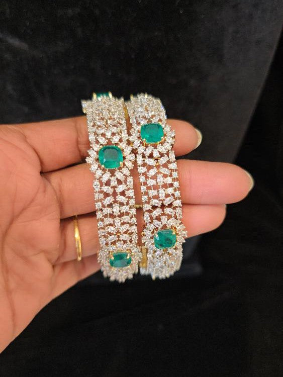 CZ Bangles with flower design and emerald stone