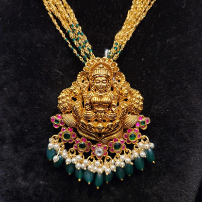 Traditional Nakshi Lakshmi Pendant Set with gold finish chains