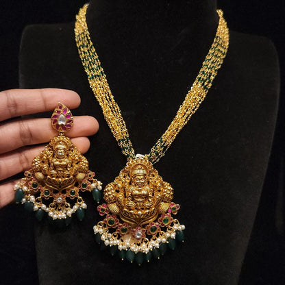 Traditional Nakshi Lakshmi Pendant Set with gold finish chains