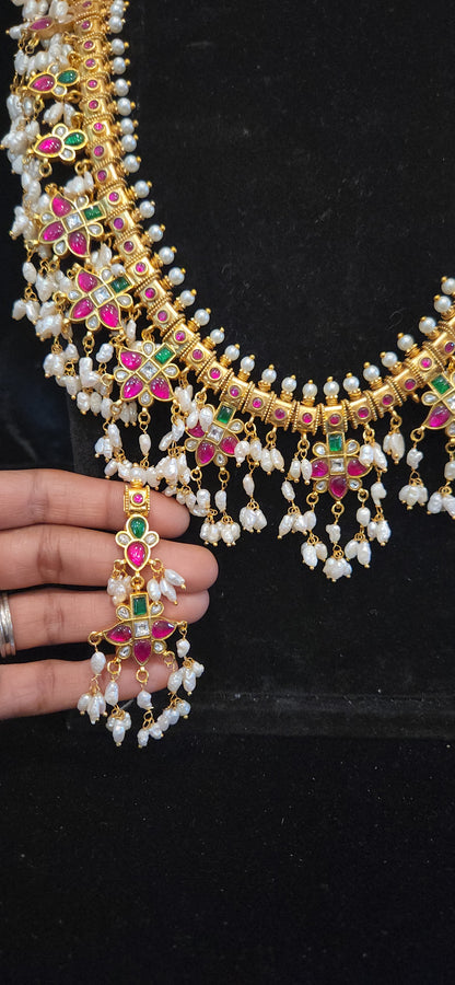 Kundan Guttapusalu Haram with Matching Earrings
