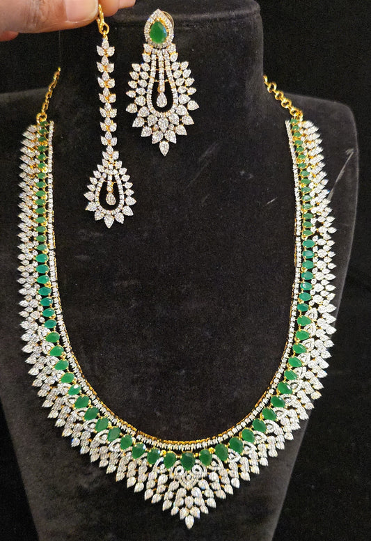Diamond finish cz long haram with emeralds