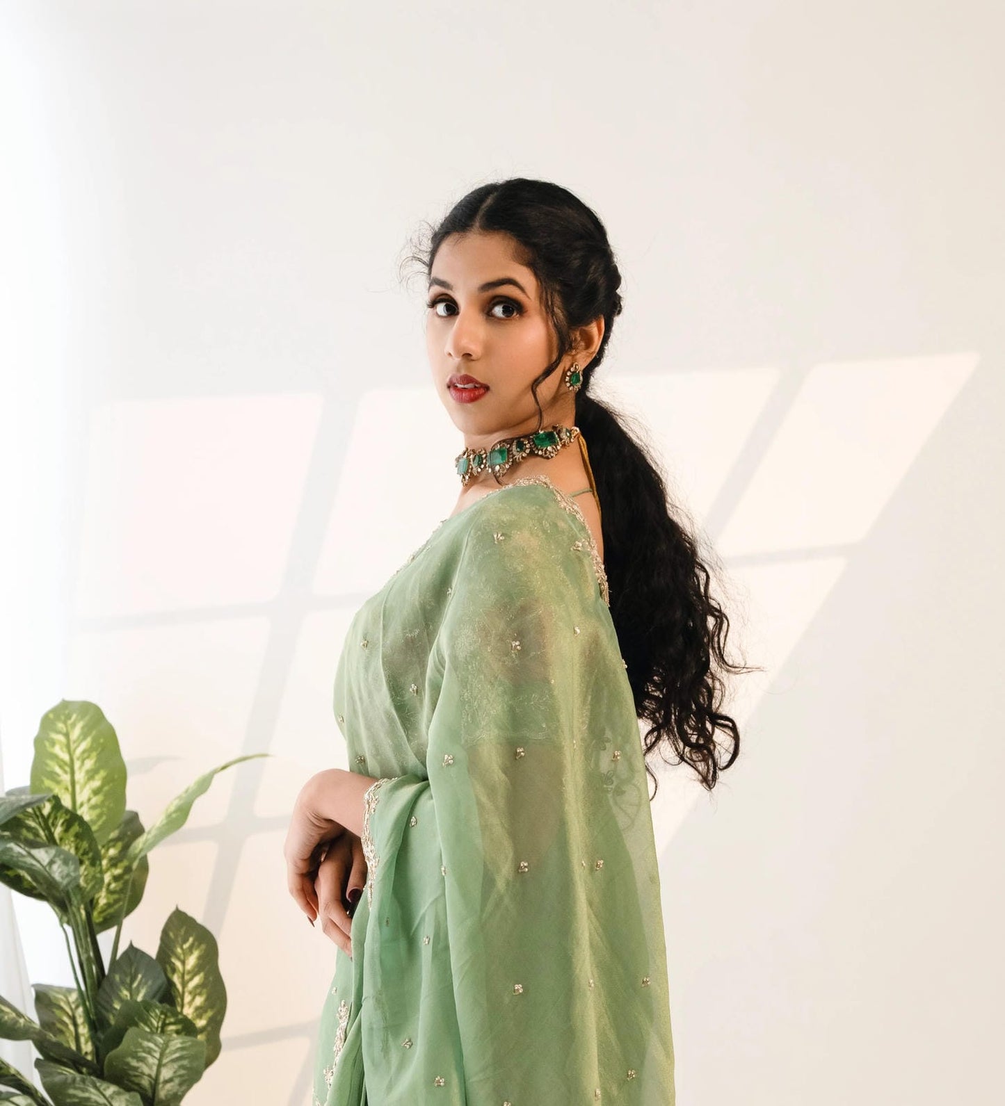 92.5 Silver Emerald Peacock Necklace Set