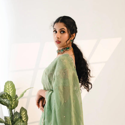 92.5 Silver Emerald Peacock Necklace Set