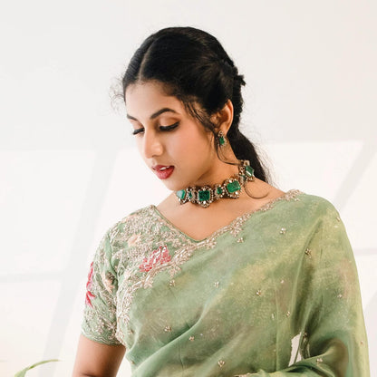 92.5 Silver Emerald Peacock Necklace Set