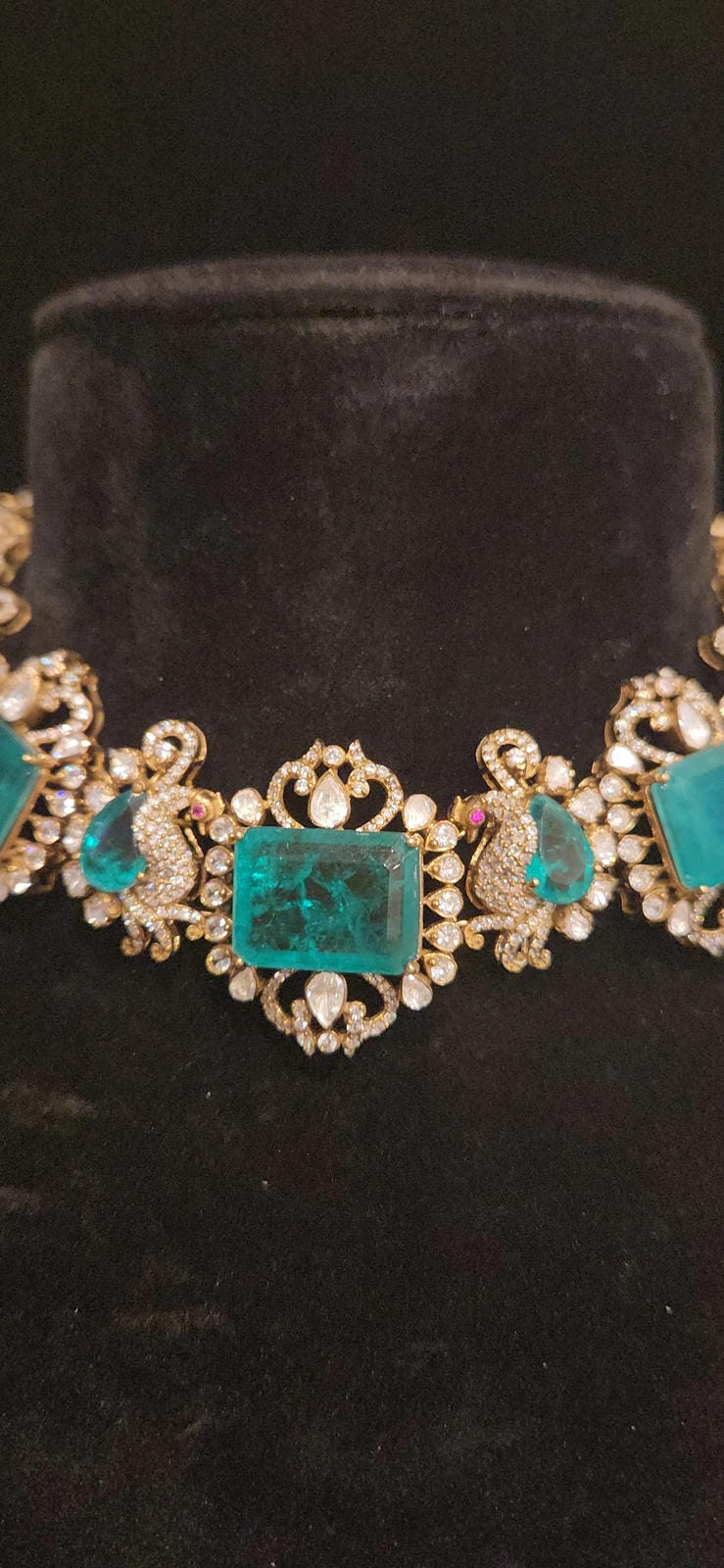 92.5 Silver Emerald Peacock Necklace Set