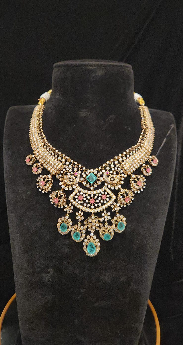 Regal Victorian Moissanite 92.5 Silver Tussi Necklace Set