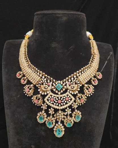 Regal Victorian Moissanite 92.5 Silver Tussi Necklace Set