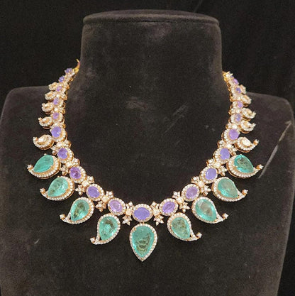 Exquisite Moissanite Emerald Mango 92.5 Silver Necklace Set