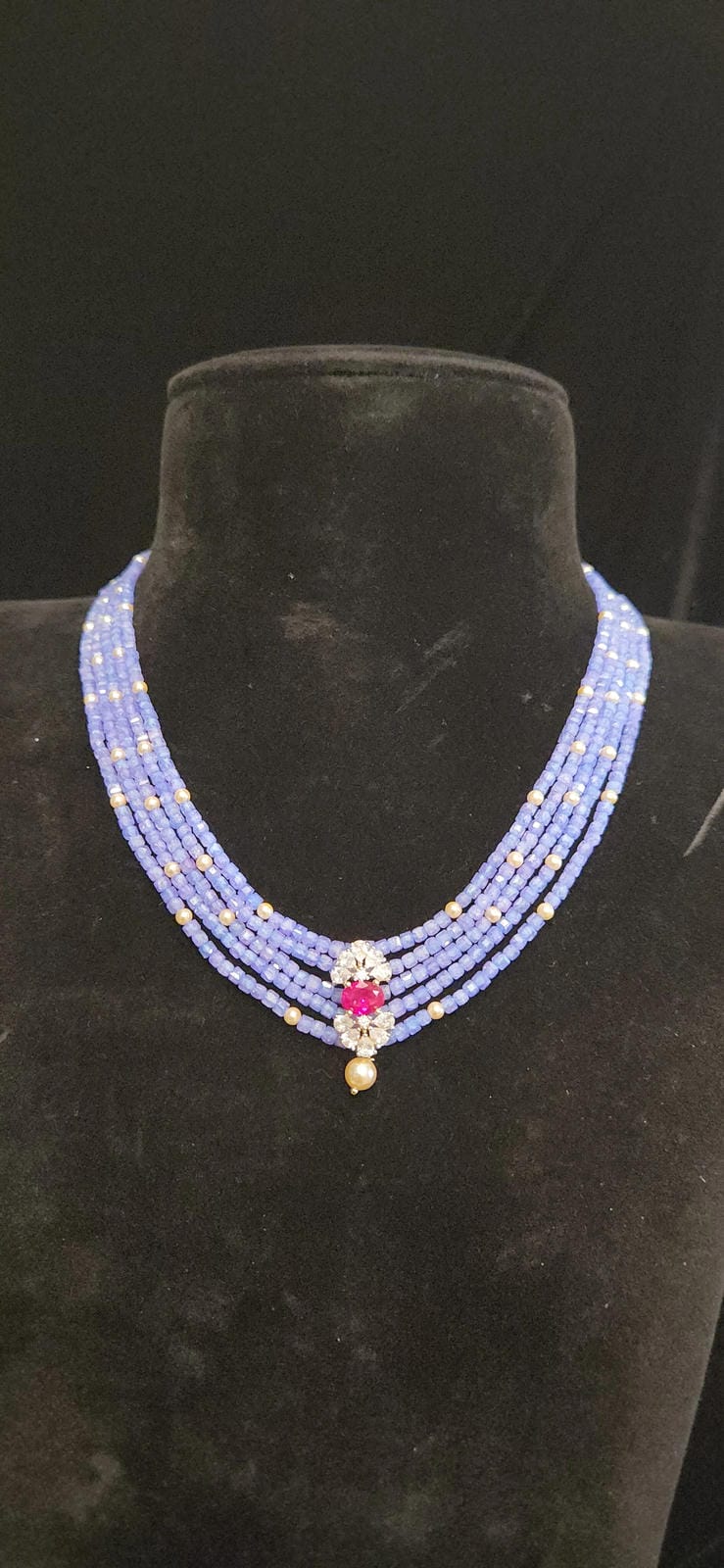 Dazzling Tanzanite Beads Mala 92.5 Silver Floral Ruby Pendent