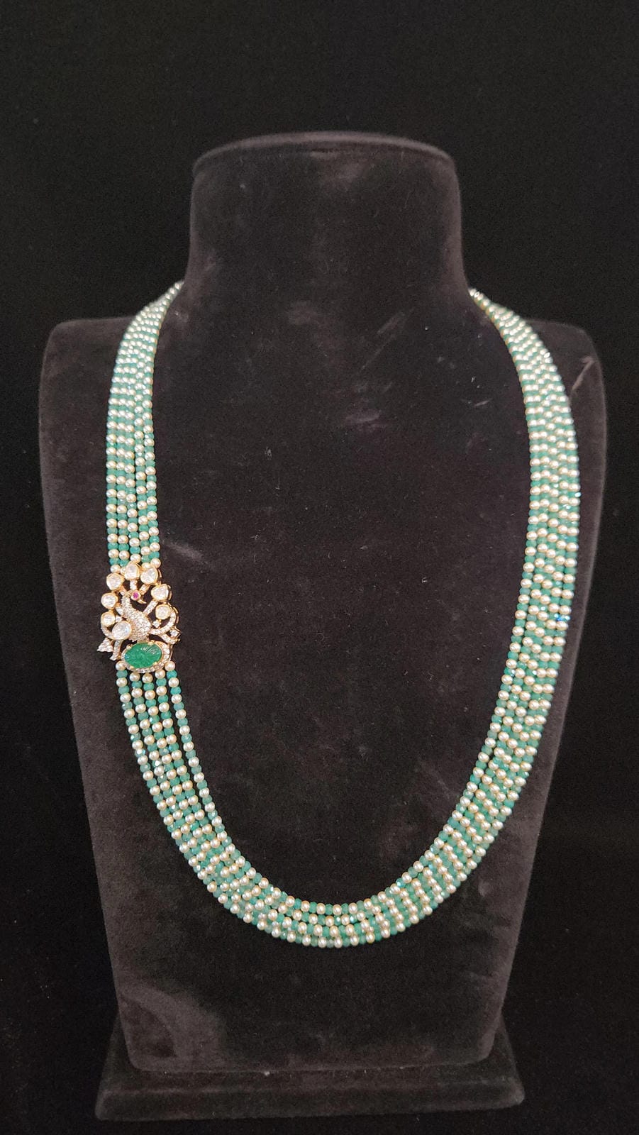 Royal Swarovski Pearl, CZ Haram Set with 92.5 Silver Peacock Brooch