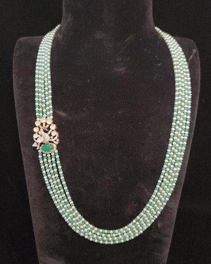Royal Swarovski Pearl, CZ Haram Set with 92.5 Silver Peacock Brooch