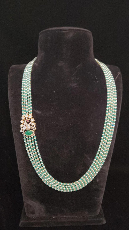 Royal Swarovski Pearl, CZ Haram Set with 92.5 Silver Peacock Brooch