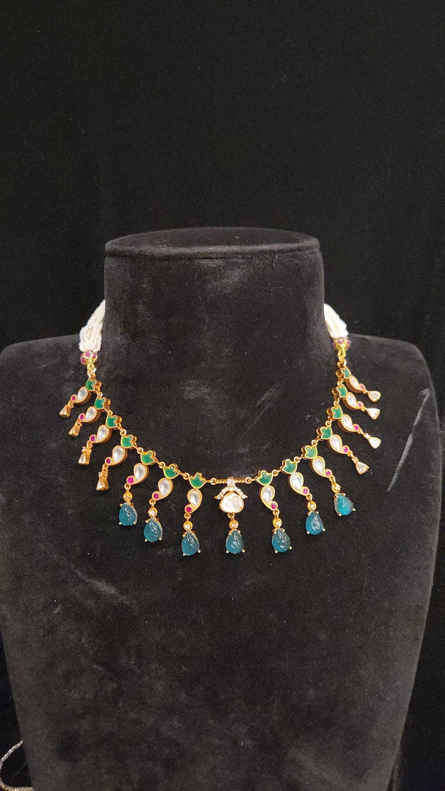 Stunning Kundan Moissanite 92.5 Silver Necklace Set