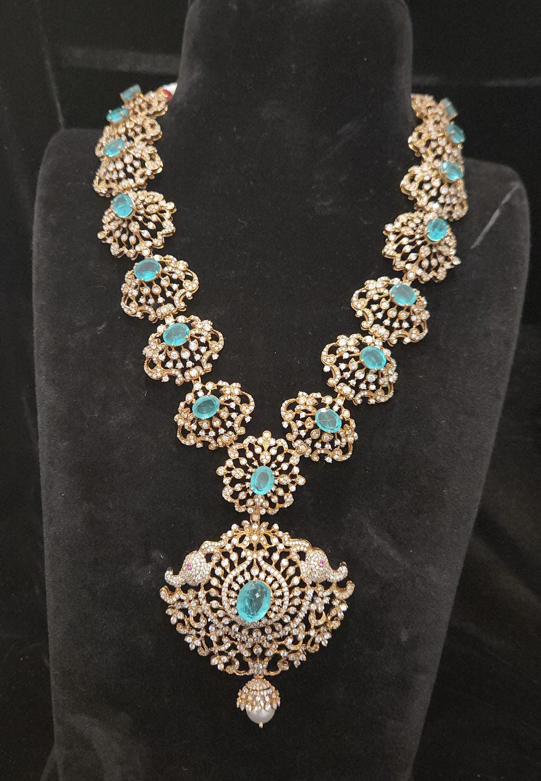 Elegant Victorian Floral 92.5 Silver Mini Haram Set