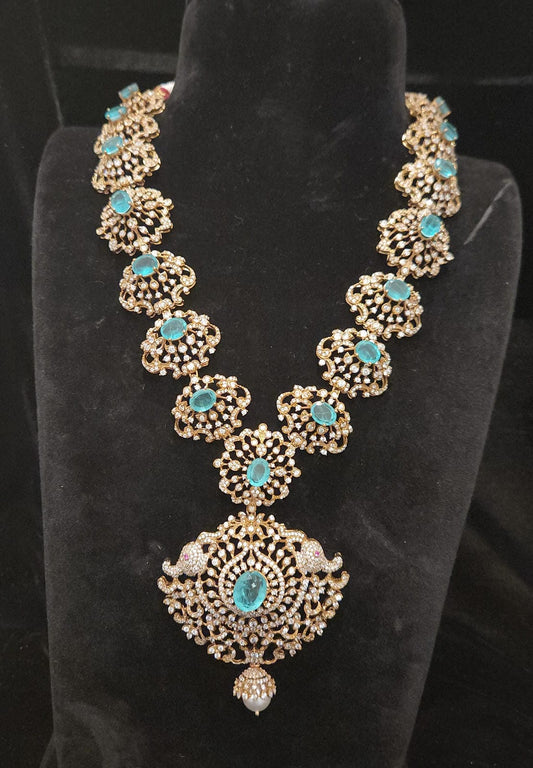 Elegant Victorian Floral 92.5 Silver Mini Haram Set