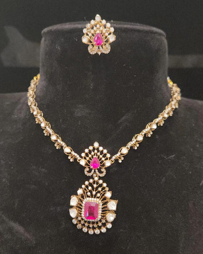 Regal Victorian Moissanite Ruby 92.5 Silver Necklace Set