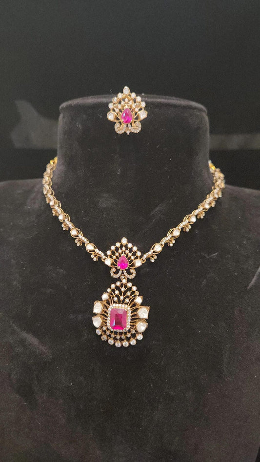 Regal Victorian Moissanite Ruby 92.5 Silver Necklace Set