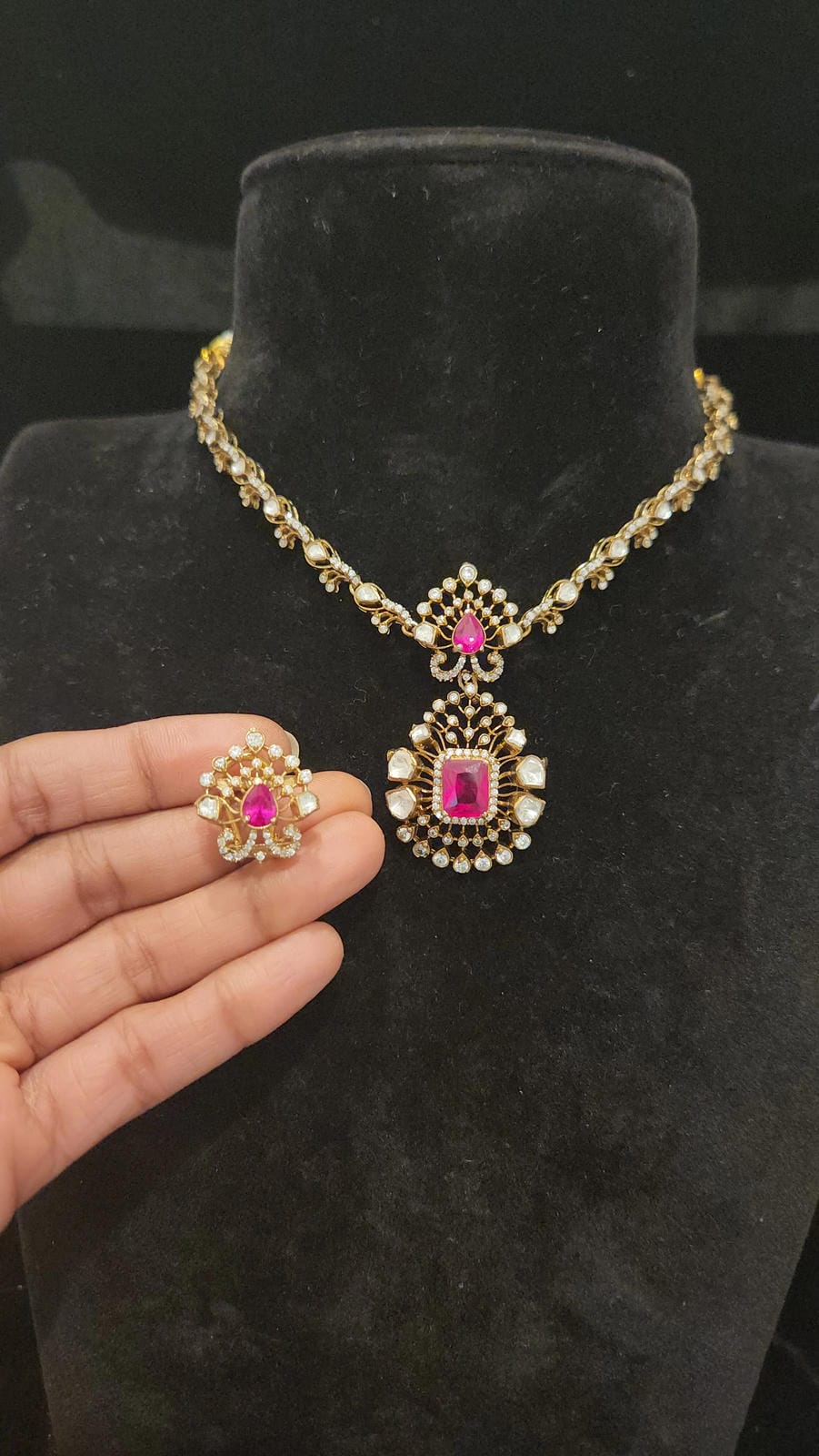 Regal Victorian Moissanite Ruby 92.5 Silver Necklace Set