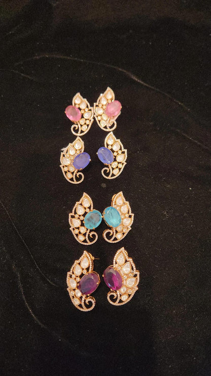 Victorian Finish CZ & Moissanite Studs with Color Accents